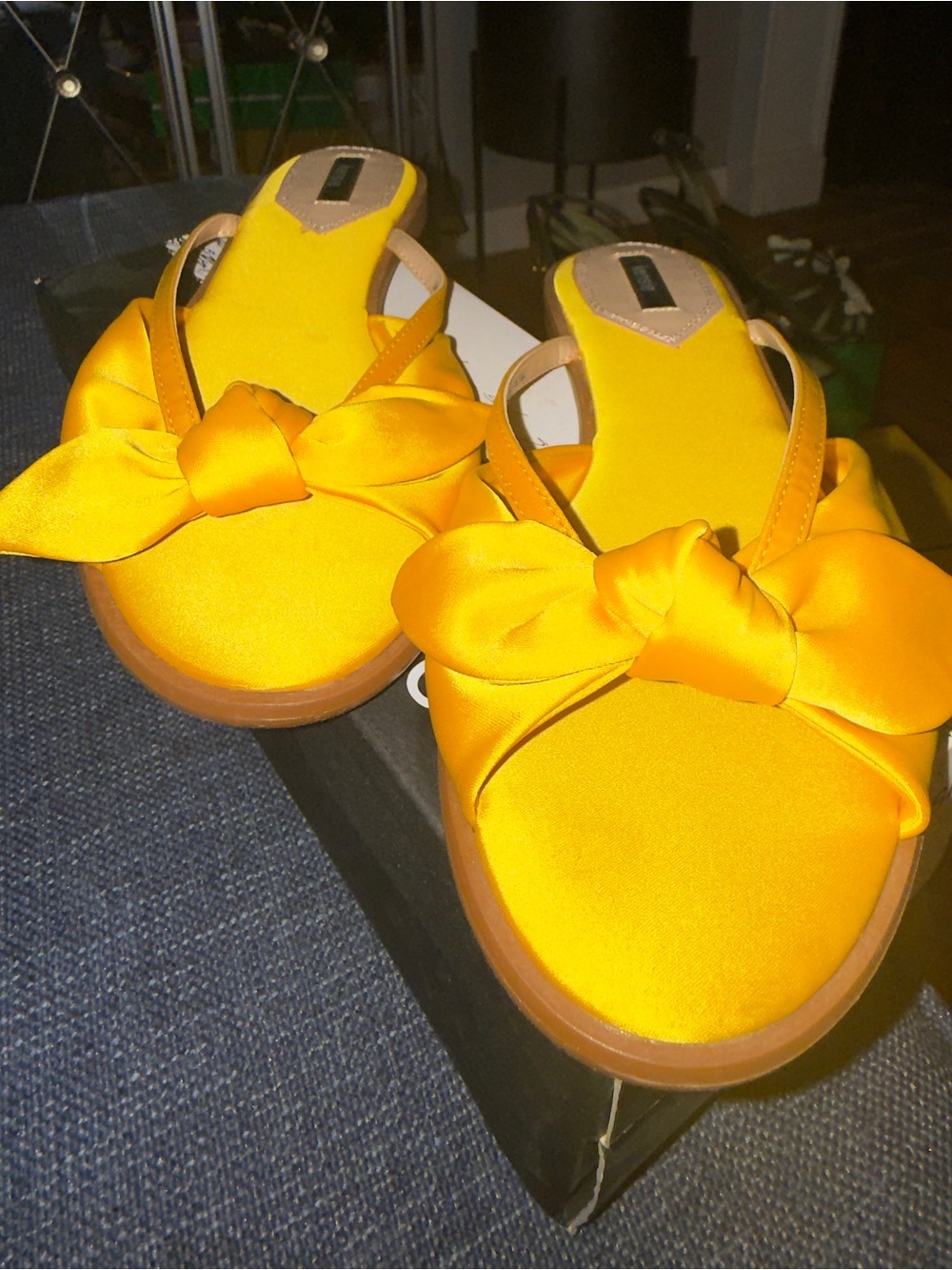 Kensie Satin Knot Slide Sandals in Vibrant Yellow